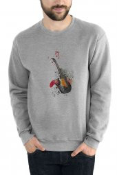Gitar Art Baskılı Gri Erkek Sweatshirt - 1