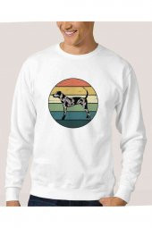 Silhouette Retro Rainbow Catahoula Leopard Dog Baskılı Beyaz Erkek Sweatshirt - 1