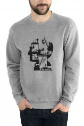 Silhouette Human Brain Engineering Baskılı Gri Erkek Sweatshirt - 1
