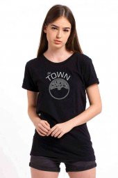 The Town Baskılı Siyah Kadın Tshirt - 1