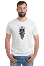 Skull Gri Baskılı Beyaz Erkek Tshirt - 1