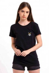 One Piece Anime Baskılı Siyah Kadın Tshirt - 1