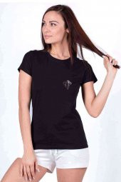Cool Skull With Kulaklıklı Kurukafa Baskılı Siyah Kadın Tshirt - 1