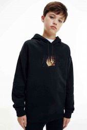 Sasuke Uchiha Curse Mark Baskılı Unisex Çocuk Kapüşonlu Siyah Sweatshirt - 1