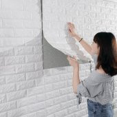 Renkli Duvarlar Kendinden Yapışkanlı Sünger Beyaz Tuğla 70x77 cm 6 Adet - 6