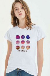 K Pop Wings Music Koreli Muzik Baskılı Beyaz Kadın Tshirt - 1