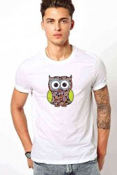 Baykuş Baskılı Beyaz Erkek Tshirt - 1