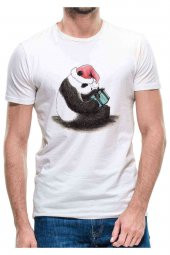 Panda Baskılı Beyaz Erkek Tshirt - 1
