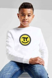 Pi Smile Baskılı Unisex Çocuk Beyaz Sweatshirt - 1