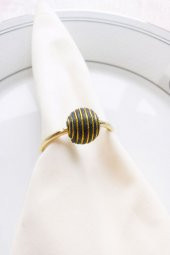 6 Adet El Örmesi Kumaş Boncuklu Gold Metal Halkalı Peçete Yüzüğü - 1