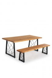 160x80 Doğal Ladin Ahşap Kütük Ağaç Masa Tel Detay Eğik U Ayak - 3