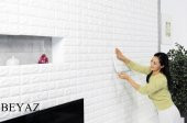 Renkli Duvarlar Kendinden Yapışkanlı 3D Tuğla Duvar Paneli Beyaz 77*70 CM 0,53M2 - 6