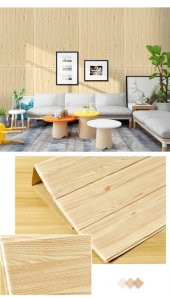 Renkli Duvarlar NW37 Bej Ahşap Kendinden Yapışkanlı 3D Dekoratif Duvar Paneli - 6