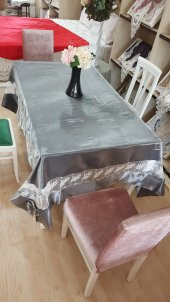 Finezza Gelin Lüx Krem Dantelli Monoray Kumaş Gri Masa Örtüsü 170x230 cm - 223 - 3