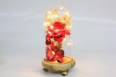 Fanus Gül 19/10cm Led Işıklı Cam Fanuslu Hediyelik - 1