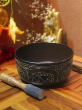 Meditasyon Çanı Yoga Çanı Tibet Çanağı Singing Bowl Buda Desenli - 1