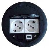 Ne-Ad Masa Üstü Priz Kutusu Gömme Tip Siyah + 2 Ad. Priz + 1 Ad. USB Geçiş - 1