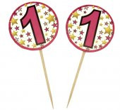 Parti Malzemesi Pembe Renk 1Yaş Yıldız Desenli Kürdan Süs 20 Adet - 1