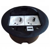 Masa Üstü Priz Kutusu Gömme Tip Siyah + 2 Ad. Priz + 1 Ad. USB Geçiş - 2