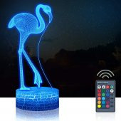 3D Işıklı Flamingo Gece Lambası Kumandalı Dekoratif Hediyelik - 1