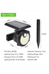 42 Ledli Solar Güneş Enerjili 3modlu Cob Bahçe Aydınlatması Hareket Sensörlü - 3