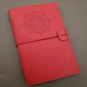 Pusula Tasarımlı Kırmızı Deri Defter Hediyelik - 1
