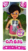 Cute Girl Gri Köpekli ve Kumral Mini Bebek - 1