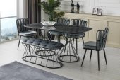 Örgülü Eliza High Gloss Yemek Masa Sandalye Banklı Takım - 1
