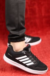 BESTOF ERKEK SİYAH BEYAZ DÜZ TABAN SNEAKER SPOR AYAKKABI - 1