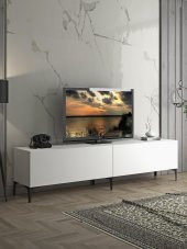 Woodn Love Vega Premium 200 Cm Geniş Dolaplı Metal Ayaklı Tv Ünitesi - Beyaz / Siyah - 1