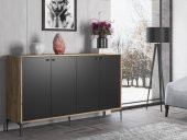 Woodn Love Hestia 4 Kapaklı Metal Ayaklı 160 Cm Çok Amaçlı Dolap Konsol - Atlantik Çam - Siyah / Siyah - 3