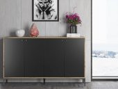 Woodn Love Hestia 4 Kapaklı Metal Ayaklı 160 Cm Çok Amaçlı Dolap Konsol - Atlantik Çam - Siyah / Siyah - 5