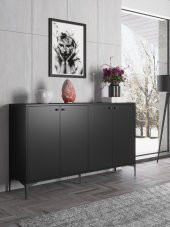 Woodn Love Hestia Premium 4 Kapaklı Metal Ayaklı 160 Cm Çok Amaçlı Dolap Konsol - Siyah / Siyah - 1