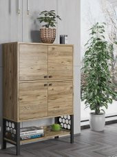 Woodn Love Lina Desenli Metal Ayaklı Dolaplı Vitrin - Konsol - Atlantik Çam / Siyah - 1