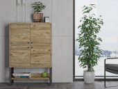 Woodn Love Lina Desenli Metal Ayaklı Dolaplı Vitrin - Konsol - Atlantik Çam / Siyah - 5