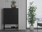 Woodn Love Lina Premium Desenli Metal Ayaklı Dolaplı Vitrin - Konsol - Siyah / Siyah - 5