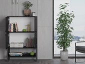 Woodn Love Lina Premium Desenli Metal Ayaklı Dolaplı Vitrin - Konsol - Siyah / Siyah - 6