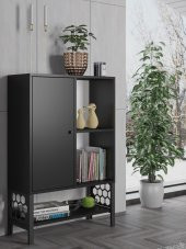 Woodn Love Lara Premium Desenli Metal Ayaklı Dolaplı Vitrin - Konsol - Siyah / Siyah - 1