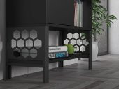 Woodn Love Lara Premium Desenli Metal Ayaklı Dolaplı Vitrin - Konsol - Siyah / Siyah - 4
