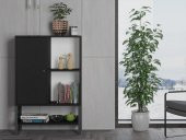 Woodn Love Lara Premium Desenli Metal Ayaklı Dolaplı Vitrin - Konsol - Siyah / Siyah - 5
