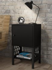 Woodn Love Maria Premium Dolaplı Raflı Metal Ayaklı Komodin - Siyah / Siyah - 1