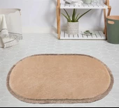 My Evilla Modern Dekoratif Halı Jel Kaymaz Taban Peluş Bej Saçaklı Oval Halı - 1