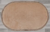 My Evilla Modern Dekoratif Halı Jel Kaymaz Taban Peluş Bej Saçaklı Oval Halı - 2