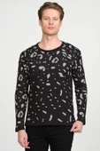 Erkek Regular Fit Bisiklet Yaka Leopar Desenli Pamuklu Triko Kazak - 12