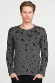 Erkek Regular Fit Bisiklet Yaka Leopar Desenli Pamuklu Triko Kazak - 8