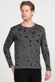 Erkek Regular Fit Bisiklet Yaka Leopar Desenli Pamuklu Triko Kazak - 3
