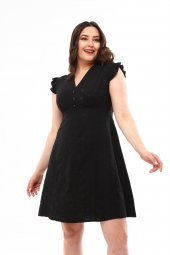 Schık Kadın Büyük Beden Brodeli Elbise Siyah SCKWM22EL01 - 2