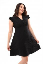 Schık Kadın Büyük Beden Brodeli Elbise Siyah SCKWM22EL01 - 3