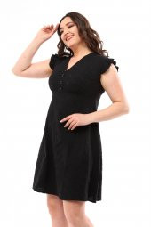 Schık Kadın Büyük Beden Brodeli Elbise Siyah SCKWM22EL01 - 4