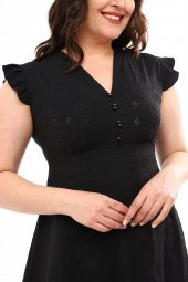 Schık Kadın Büyük Beden Brodeli Elbise Siyah SCKWM22EL01 - 6